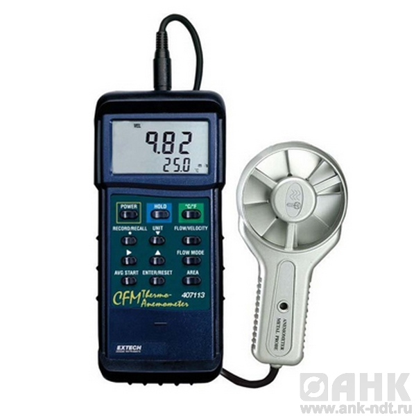 Анемометр CFM с металлическим лопастным колесом для работы в тяжелых условиях Extech 407113