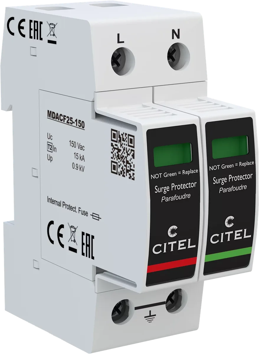 Устройство защиты от импульсных перенапряжений Citel DACF25-11-150 со встроенным предохранителем (821410132), тип 2